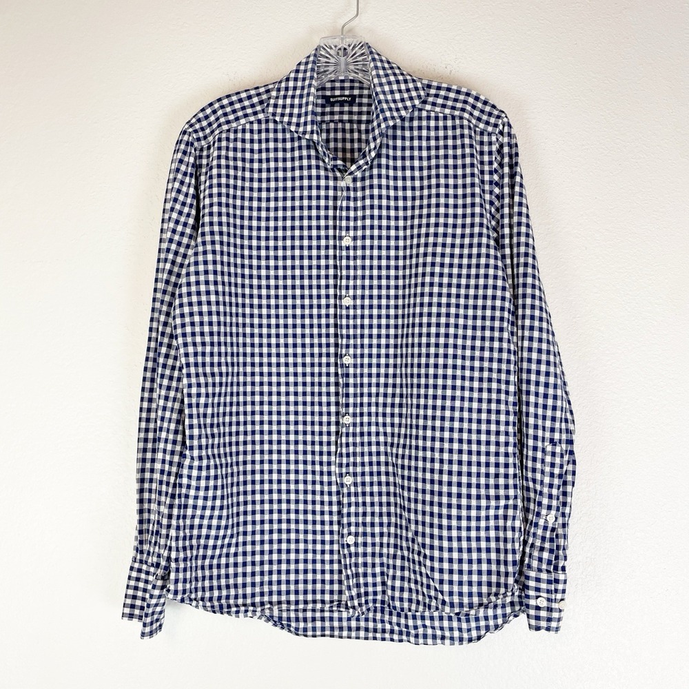 Suitsupply Button Up Shirt Mens 14.5 (37) Gingham Textured Cotton Preppy Classic